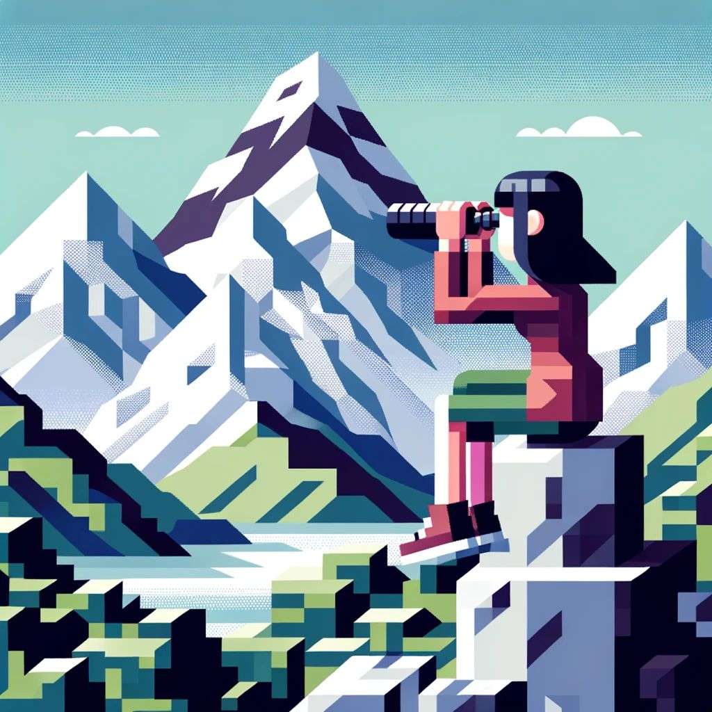 someone gazing at Mount Everest, early 3D computer art